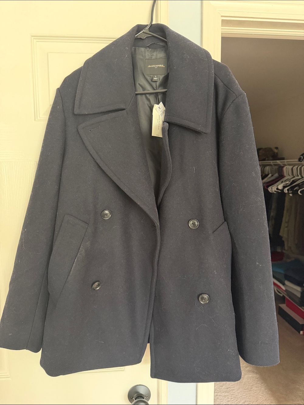 Banana Republic Navy Double-Breasted Wool Pea Coat
